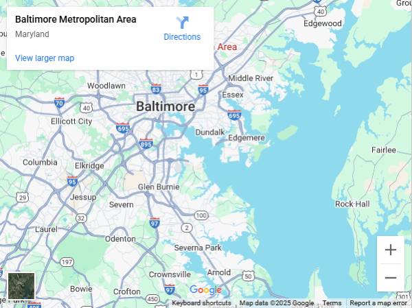Baltimore-Metropolitan-Area-Google-Maps-04-29-2025 Baltimore metro service area for asphalt driveway pavers